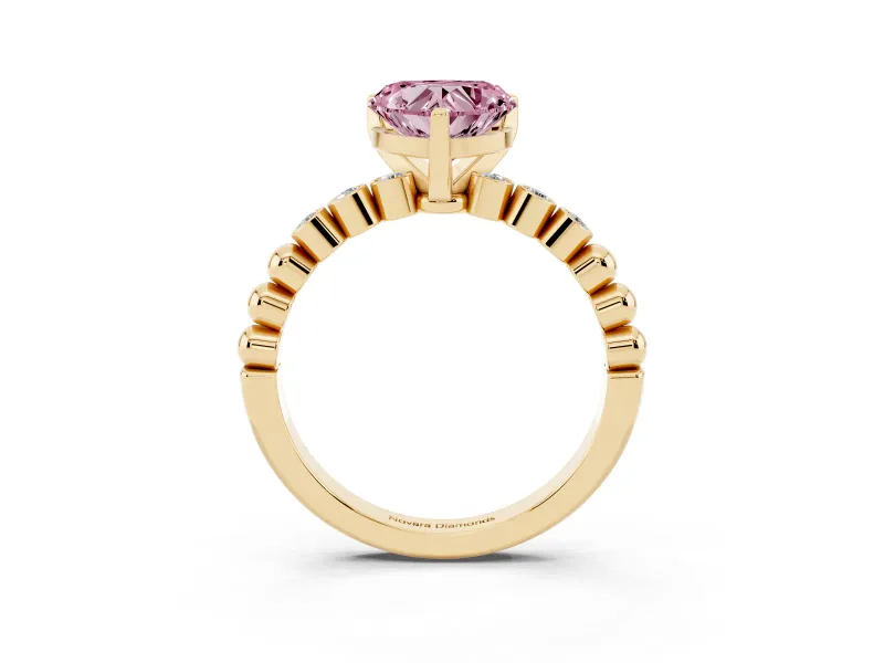 Heart-Shaped Beaded Engagement Ring Setting for a Fancy Pink Lab-Grown Diamond | Yellow Gold