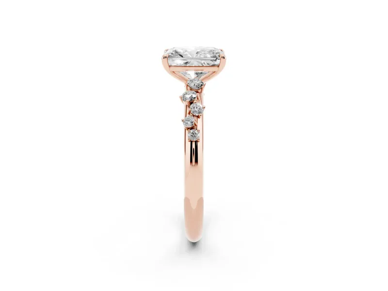Radiant Cut Solitaire Engagement Ring Setting | Graduated Scattered Accents | Rose Gold