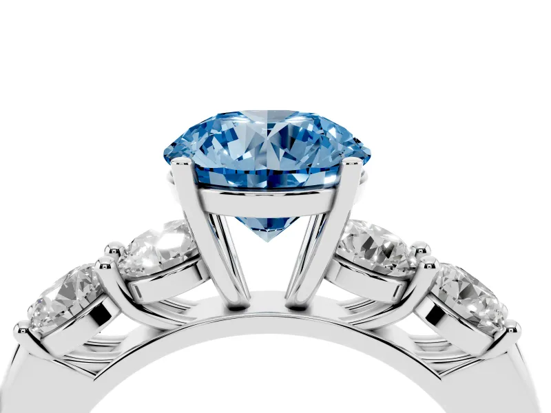 Round Five Stone Engagement Ring Setting for a Fancy Blue Lab-Grown Diamond | Prong Set Side Stones | Sterling Silver