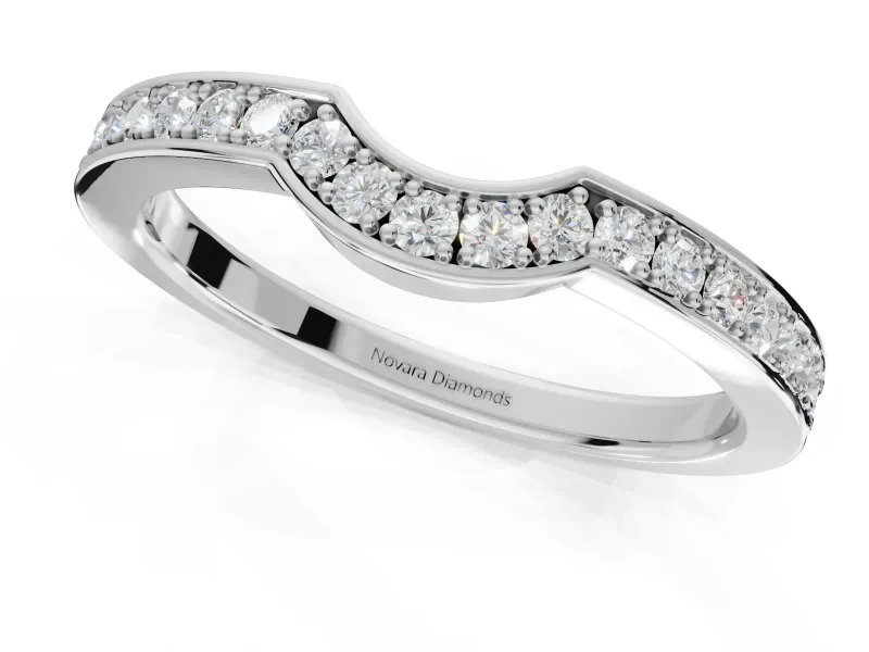Round Lab-Grown Diamond Pavé Contour Wedding Band | Raised Rails | Sterling Silver