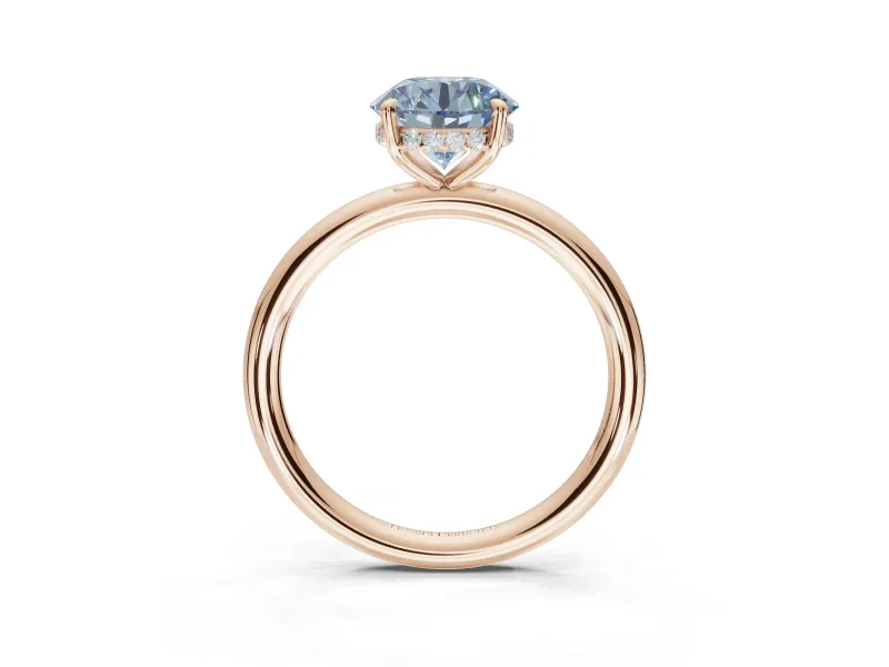 Round Hidden Halo Engagement Ring Setting for a Fancy Blue Lab-Grown Diamond | Rose Gold