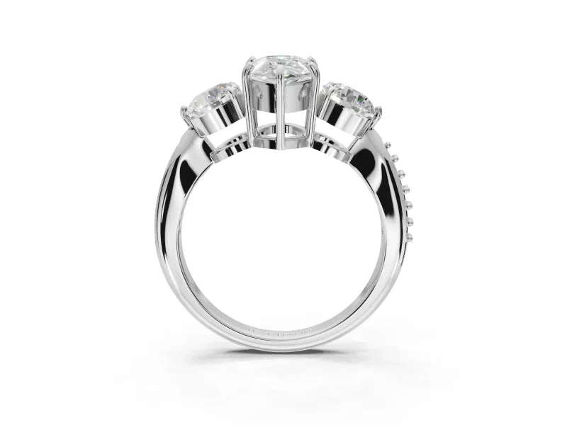 Pear-Shaped Three Stone Engagement Ring Setting | Tapered Pave Band | White Gold