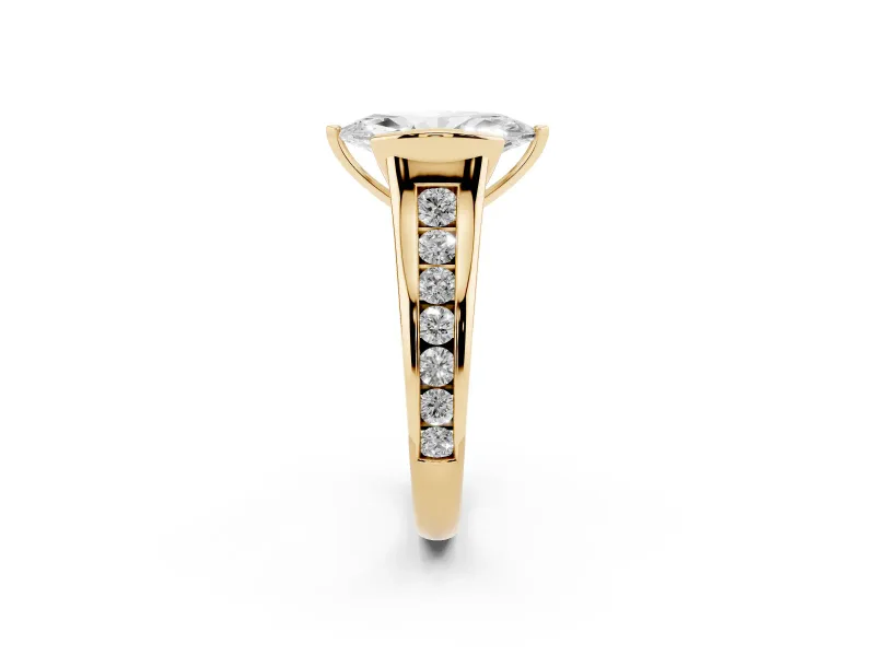 Marquise Half Bezel Solitaire Engagement Ring Setting | Graduated Channel Band | Yellow Gold
