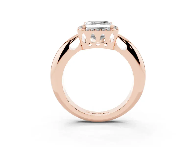 Asscher Cut Halo Engagement Ring Setting | Plain Tapered Band | Rose Gold