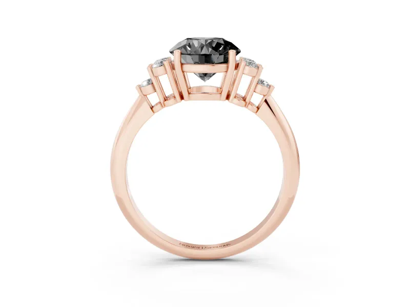 Round Cluster Accent Engagement Ring Setting for a Black Center | Plain Band | Rose Gold