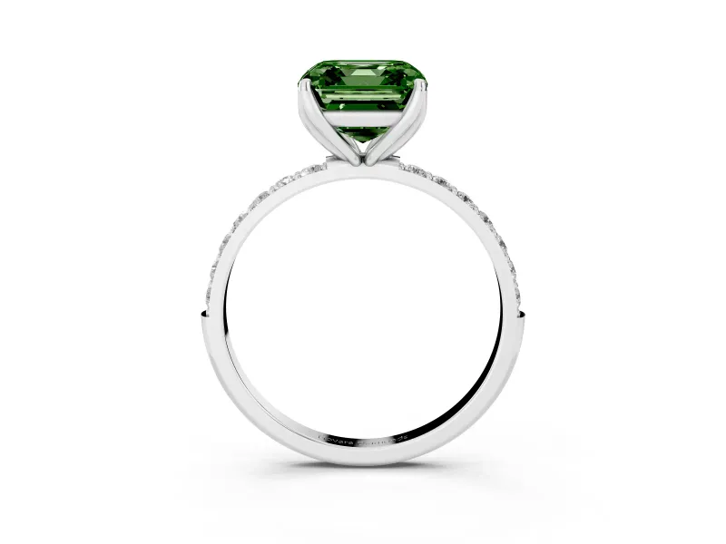 Asscher Cut Pave Engagement Ring Setting for a Fancy Green Lab-Grown Diamond | Slim Band | Platinum