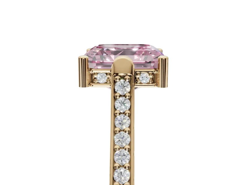 Asscher Cut Vintage Cathedral Engagement Ring Setting for a Fancy Pink Lab-Grown Diamond | Carved Band | Yellow Gold