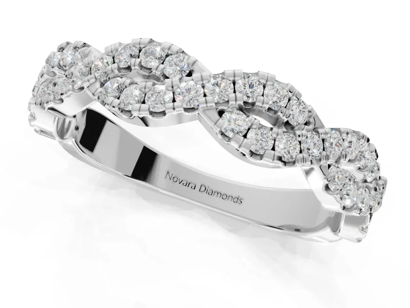 Round Lab-Grown Diamond Twisted Pavé Half Eternity Band | Interwoven Strands | Platinum