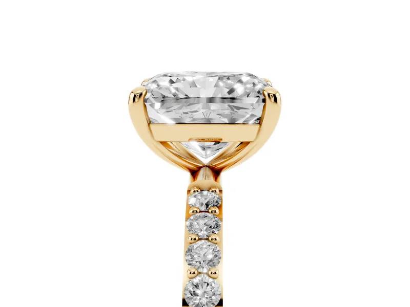 2.5 Carat Radiant Cut Lab-Grown Diamond Solitaire Engagement Ring | Pavé Shoulders | Yellow Gold