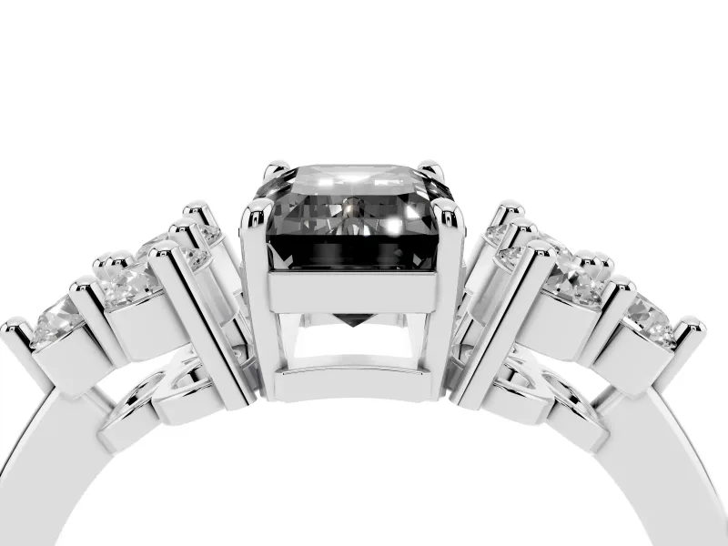 Emerald Cut Cluster Side Stone Engagement Ring Setting for a Black Center | Plain Band | Platinum