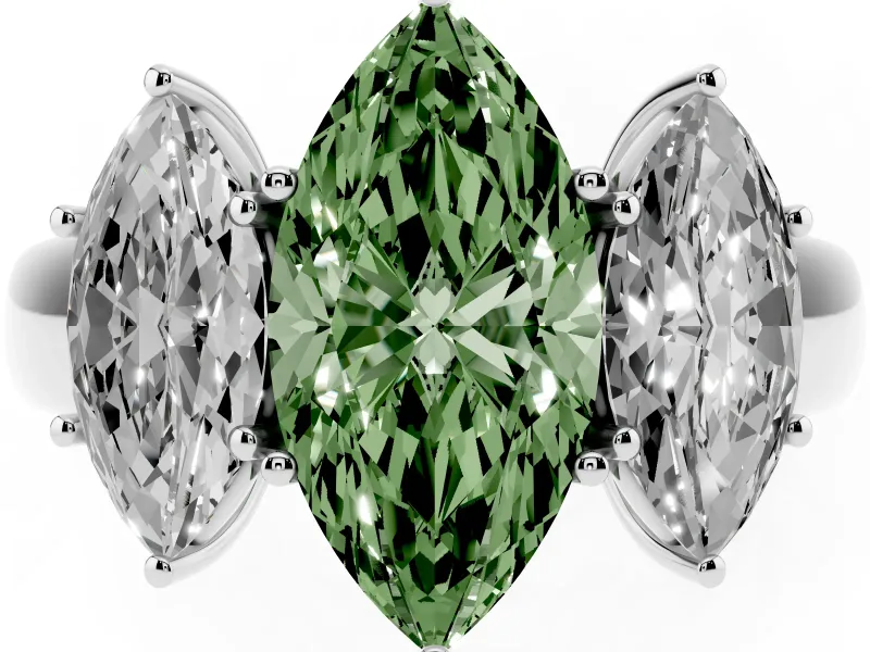Marquise 3 Stone Engagement Ring Setting for a Fancy Green Lab-Grown Diamond | Sterling Silver