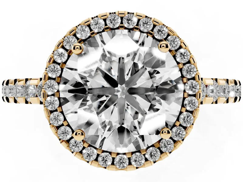 Round Halo Engagement Ring Setting | Half Pave Band | Yellow Gold
