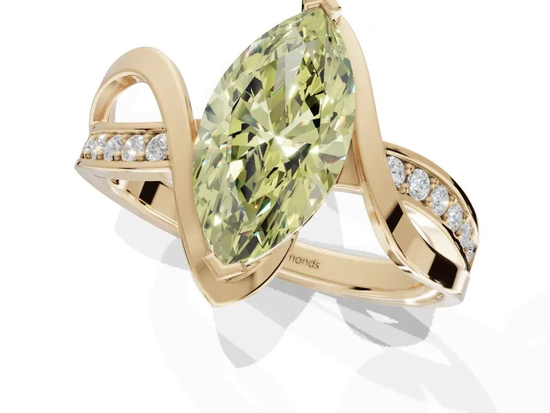 Marquise Bypass Solitaire Engagement Ring Setting for a Fancy Yellow Lab-Grown Diamond | Pavé Strands | Yellow Gold