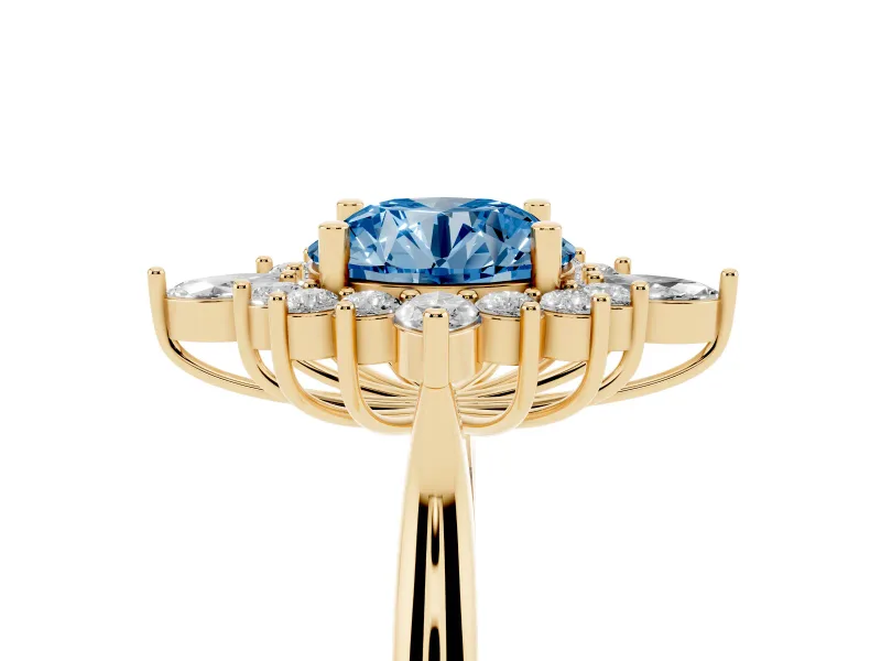 Round Engagement Ring Setting for a Fancy Blue Lab-Grown Diamond | Yellow Gold - Design NV-24790