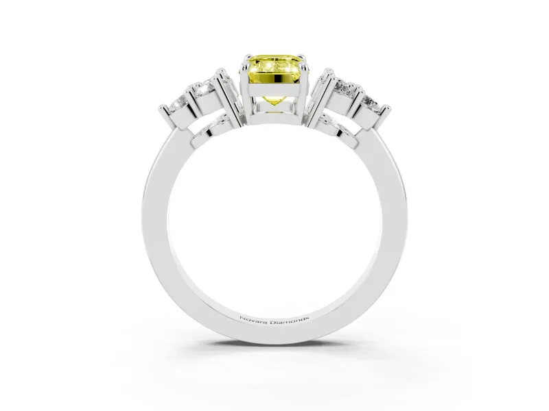 Emerald Cut Cluster Side Stone Engagement Ring Setting for a Fancy Yellow Lab-Grown Diamond | Plain Band | Platinum