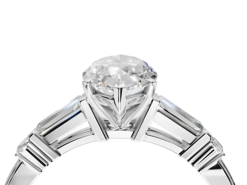 Marquise Tapered Baguette Engagement Ring Setting | Bar Set Sides | White Gold