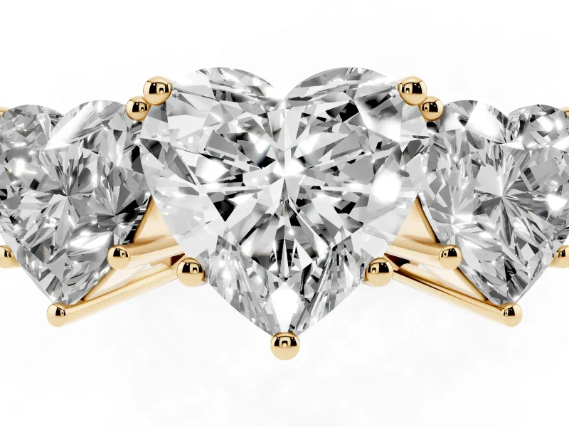 Heart-Shaped Three Stone Engagement Ring Setting | Beaded Shoulders | Yellow Gold
