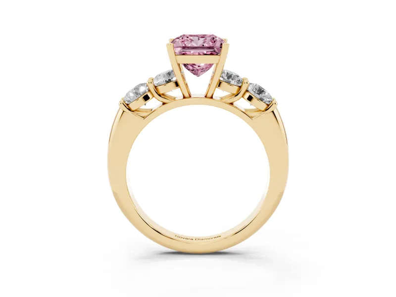 Princess Cut Five Stone Engagement Ring Setting for a Fancy Pink Lab-Grown Diamond | Prong Set Side Stones | Yellow Gold