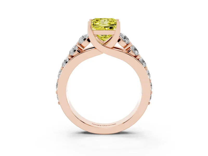 Fancy Yellow Princess Cut Diamond Pavé Engagement Ring Set in Rose gold with Prong Setting