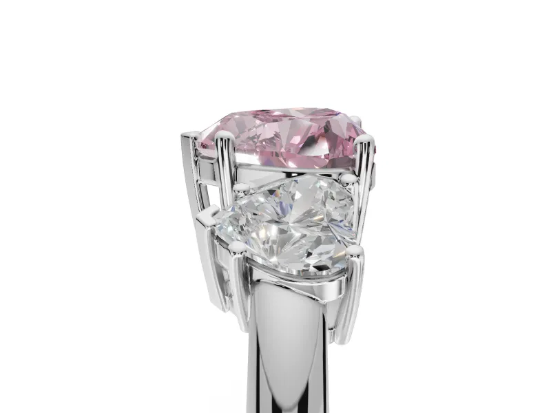 Heart-Shaped Three Stone Engagement Ring Setting for a Fancy Pink Lab-Grown Diamond | Plain Band | Platinum