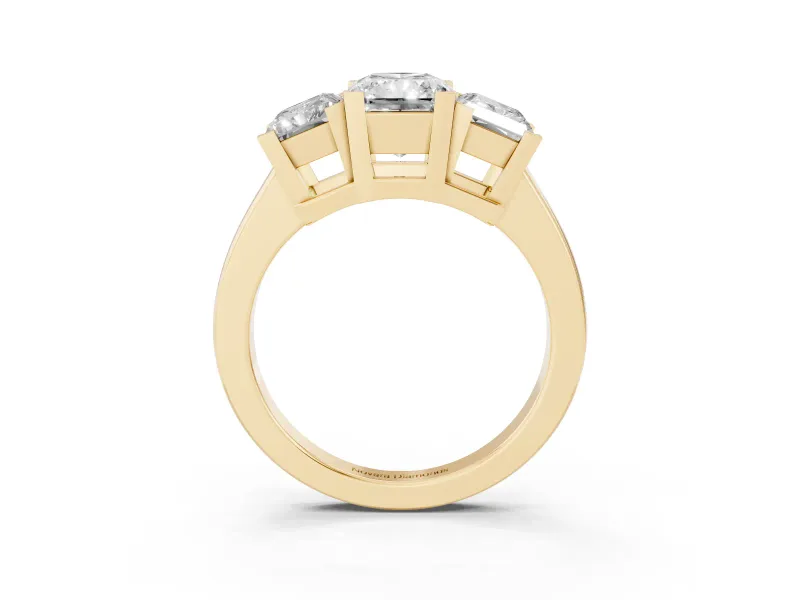 Radiant Cut Three Stone Engagement Ring Setting | Large Side Stones | Yellow Gold