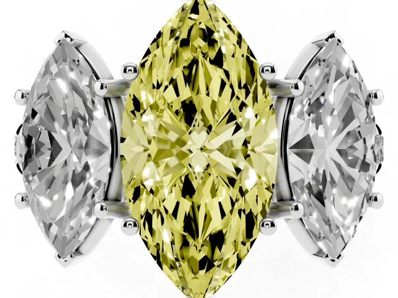 Marquise Three Stone Engagement Ring Setting for a Fancy Yellow Lab-Grown Diamond | Accented Shoulders | Platinum