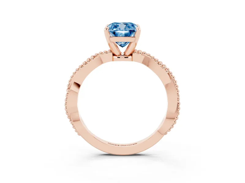 Cushion Cut Twisted Solitaire Engagement Ring Setting for a Fancy Blue Lab-Grown Diamond | Rose Gold