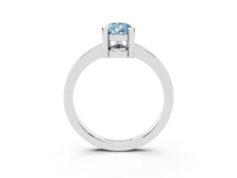 Fancy Blue Pear Cut Diamond Solitaire Ring Set in Platinum with Prong Head and Smooth Polished Band