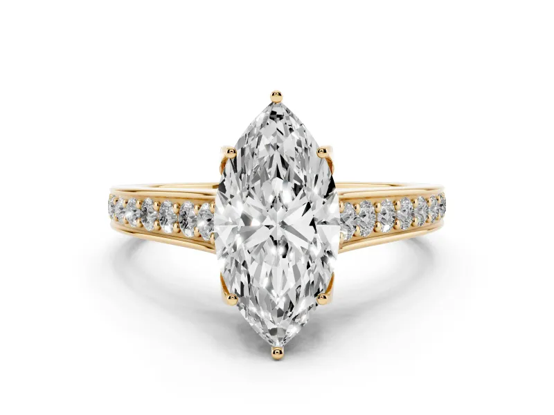 Marquise Cut Diamond Solitaire Pavé Engagement Ring Set in Yellow gold with Prong Setting