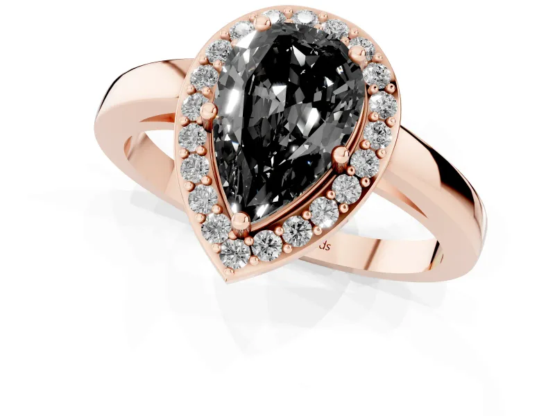 Fancy Black Pear Cut Diamond Halo Ring Set in Rose gold with Solitaire Band and Prong Setting
