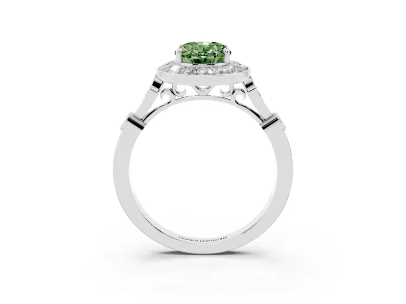 Oval Halo Engagement Ring Setting for a Fancy Green Lab-Grown Diamond | Bezel Stations | Platinum