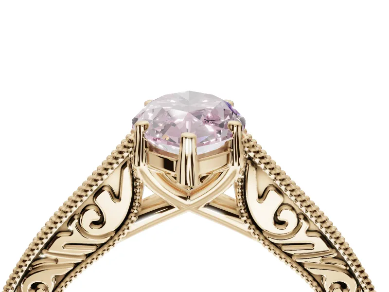 Marquise Vintage Engraved Pavé Engagement Ring Setting for a Fancy Pink Lab-Grown Diamond | Milgrain Edges | Yellow Gold