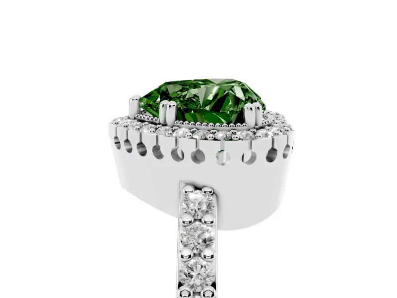 Fancy Green Heart Cut Diamond Halo Engagement Ring Set in Platinum with Milgrain Detail and Pavé Band