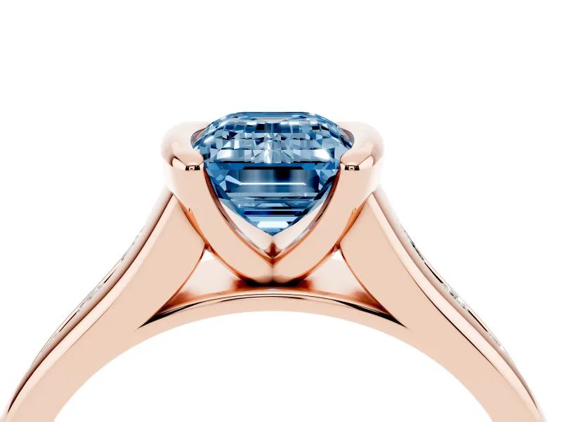 Emerald Cut Half Bezel Engagement Ring Setting for a Fancy Blue Lab-Grown Diamond | Rose Gold
