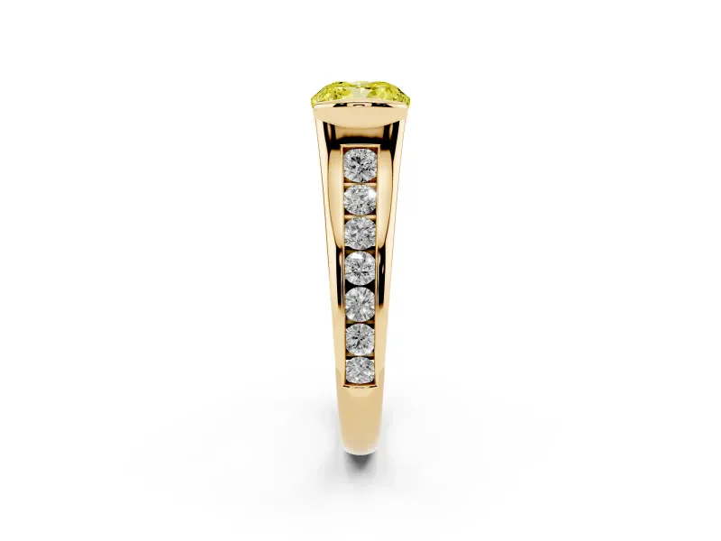 Cushion Cut Half Bezel Engagement Ring Setting for a Fancy Yellow Lab-Grown Diamond | Yellow Gold
