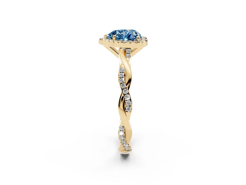 Heart-Shaped Twisted Halo Engagement Ring Setting for a Fancy Blue Lab-Grown Diamond | Yellow Gold