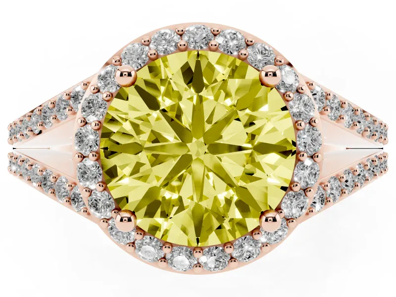Round Halo Engagement Ring Setting for a Fancy Yellow Lab-Grown Diamond | Pave Split Shank | Rose Gold