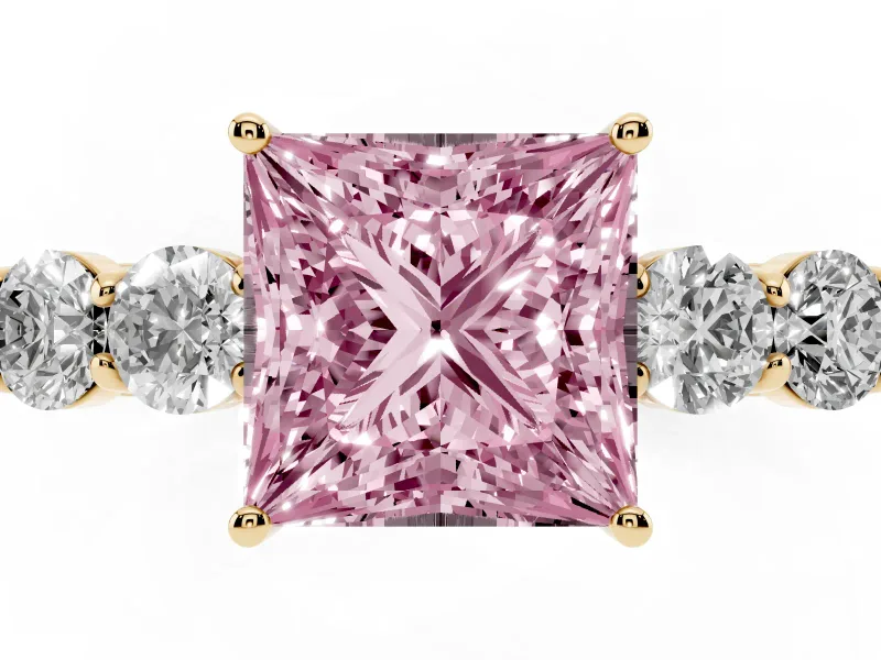 Princess Cut 5 Stone Engagement Ring Setting for a Fancy Pink Lab-Grown Diamond | Yellow Gold