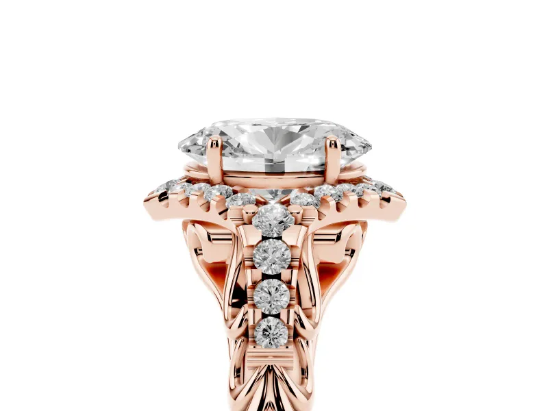 Oval Hidden Halo Filigree Engagement Ring Setting | Pavé Shoulders | Rose Gold