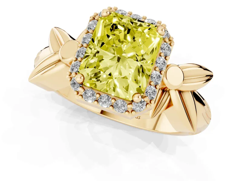 Radiant Cut Floral Halo Engagement Ring Setting for a Fancy Yellow Lab-Grown Diamond | Yellow Gold