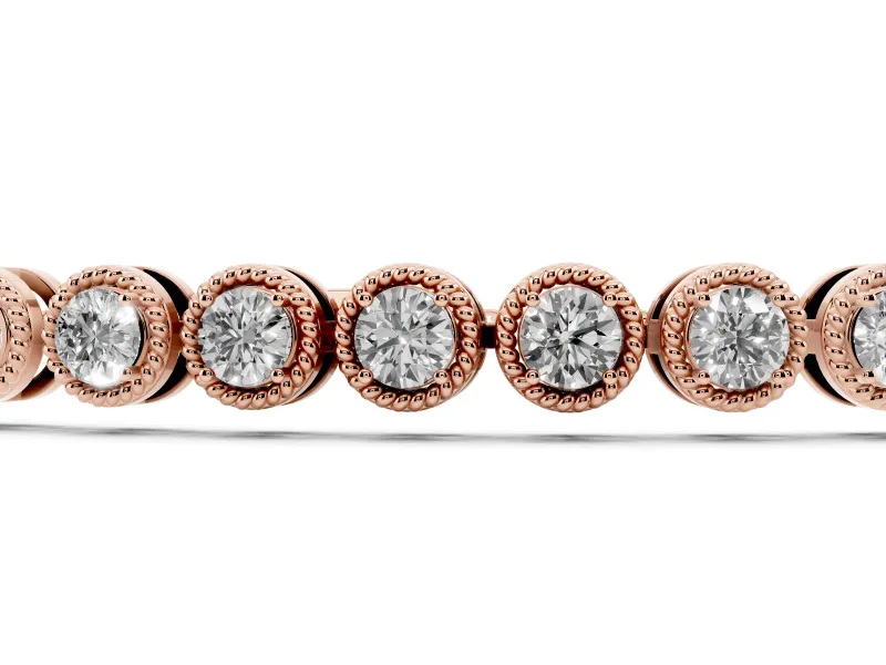 Round Lab-Grown Diamond Bezel Tennis Bracelet | Milgrain Edges | Rose Gold