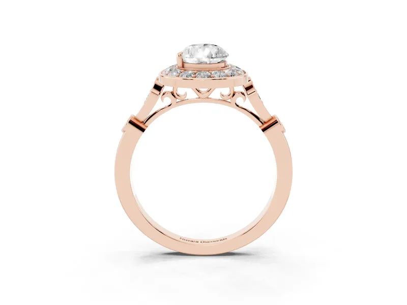 Pear-Shaped Vintage Halo Engagement Ring Setting | Bezel Station Shoulders | Rose Gold
