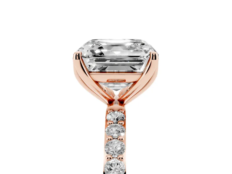 Asscher Cut Pave Solitaire Engagement Ring Setting | Fine Line Pave Band | Rose Gold
