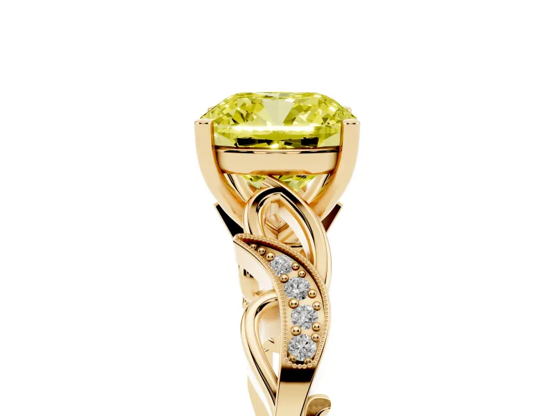 Cushion Cut Vine Engagement Ring Setting for a Fancy Yellow Lab-Grown Diamond | Yellow Gold