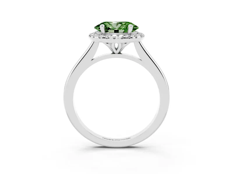 Oval Halo Engagement Ring Setting for a Fancy Green Lab-Grown Diamond | Plain Polished Band | Sterling Silver