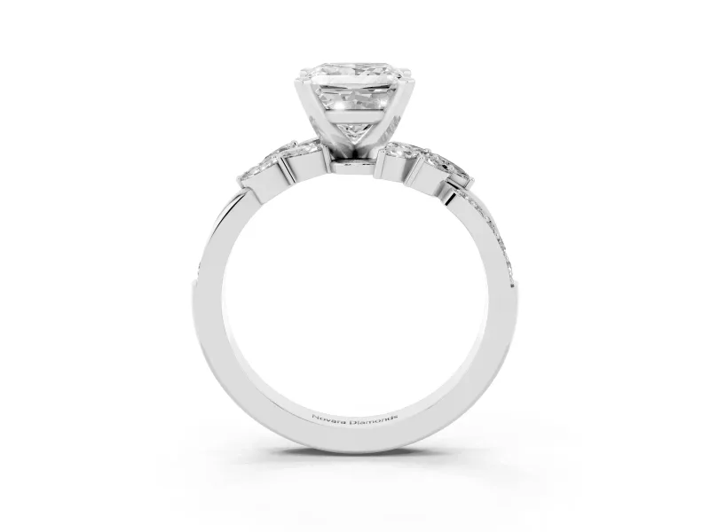 Princess Cut Diamond Solitaire Ring Set in Silver with Marquise Twist Band and Prong Setting