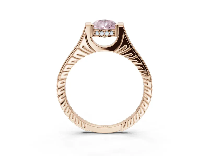 Pear-Shaped Vintage Cathedral Engagement Ring Setting for a Fancy Pink Lab-Grown Diamond | Carved Band | Rose Gold