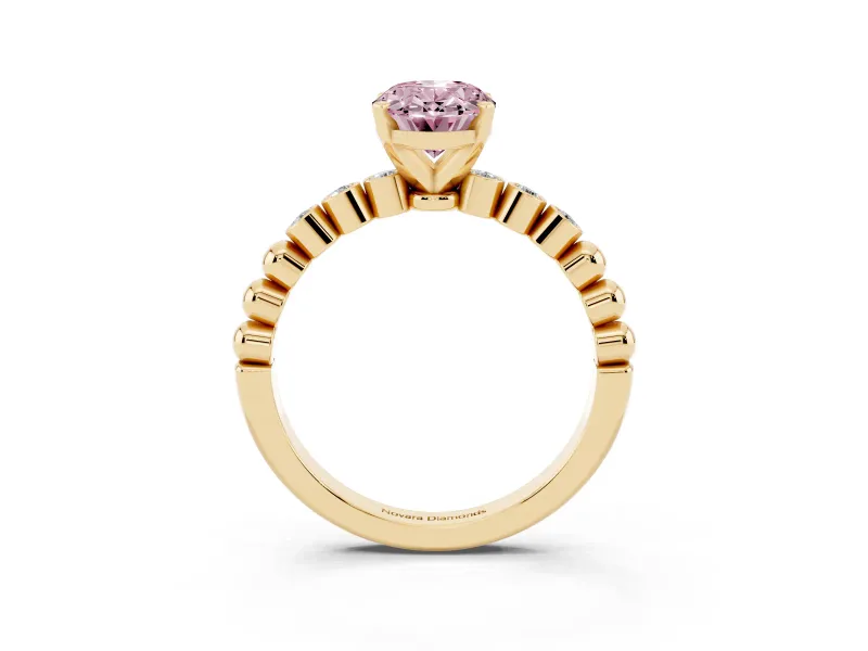 Oval Beaded Solitaire Engagement Ring Setting for a Fancy Pink Lab-Grown Diamond | Yellow Gold