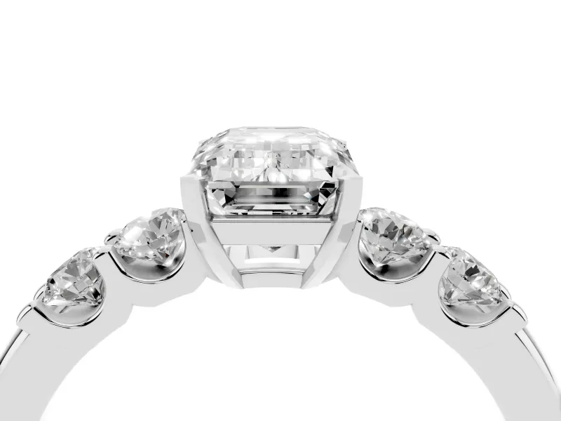 Emerald Cut Five Stone Engagement Ring Setting | Prong-Set Side Stones | White Gold