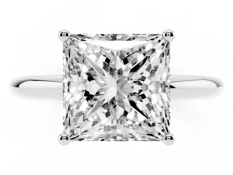 Princess Cut Micro-Prong Hidden Halo Engagement Ring Setting | Plain Band | White Gold